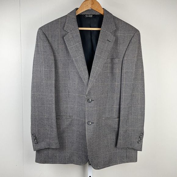 Jos. A. Bank‎ Navy Cream Houndstooth Blazer Jacket Sport Coat Silk Wool Mens 44R